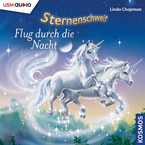 CD cover featuring two white unicorns flying through a starry night.