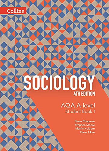 AQA A-level Sociology Student Book 1 cover with a blue, orange, and grey geometric pattern.