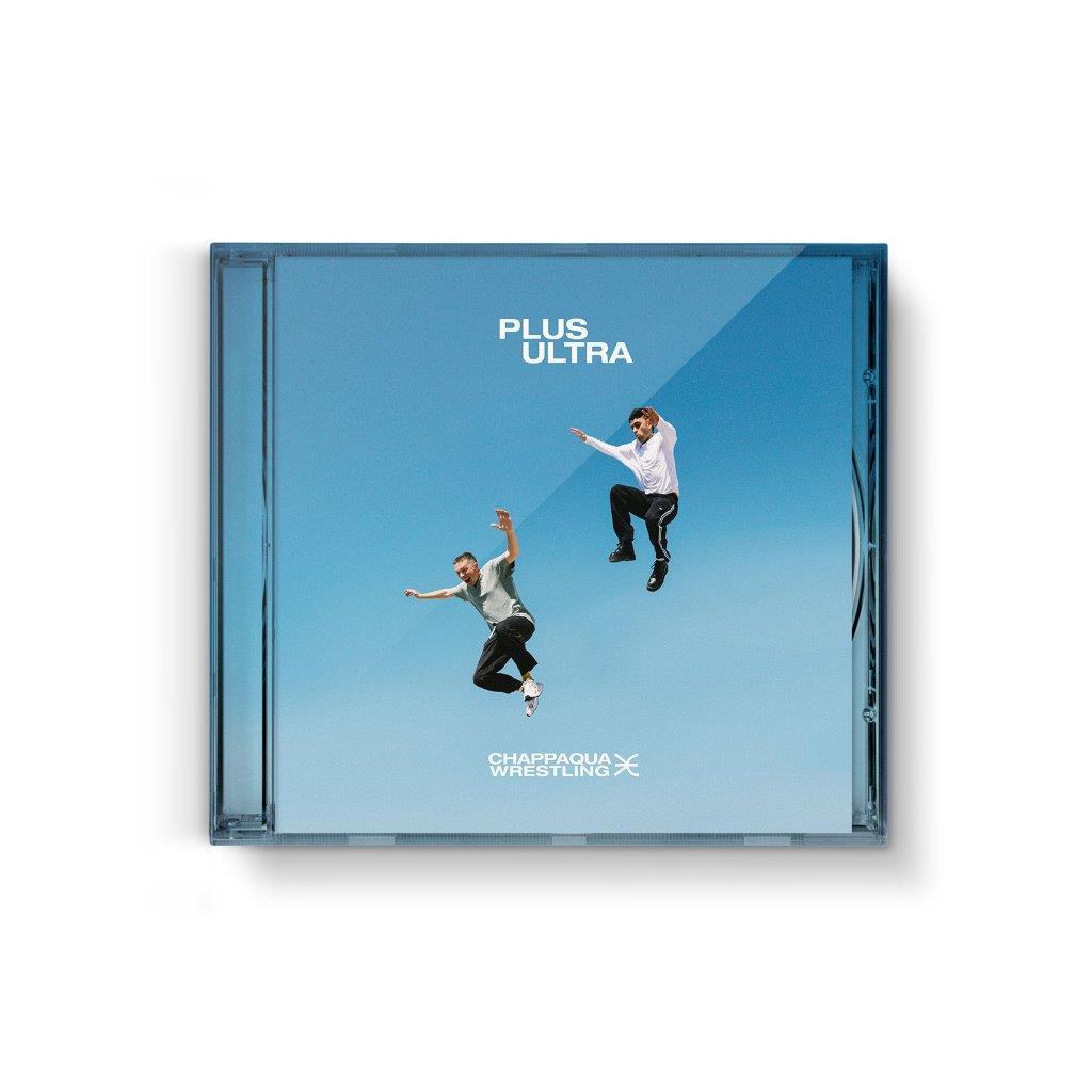 "CD case with blue cover featuring two men jumping, 'Plus Ultra' and 'Chappaqua Wrestling' text."