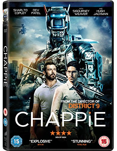 DVD case for "Chappie" with robot and two men on the cover.