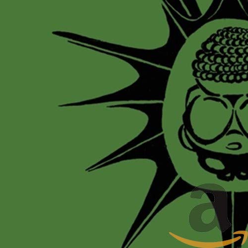 Green CD cover with a black stylized portrait and sunburst design.