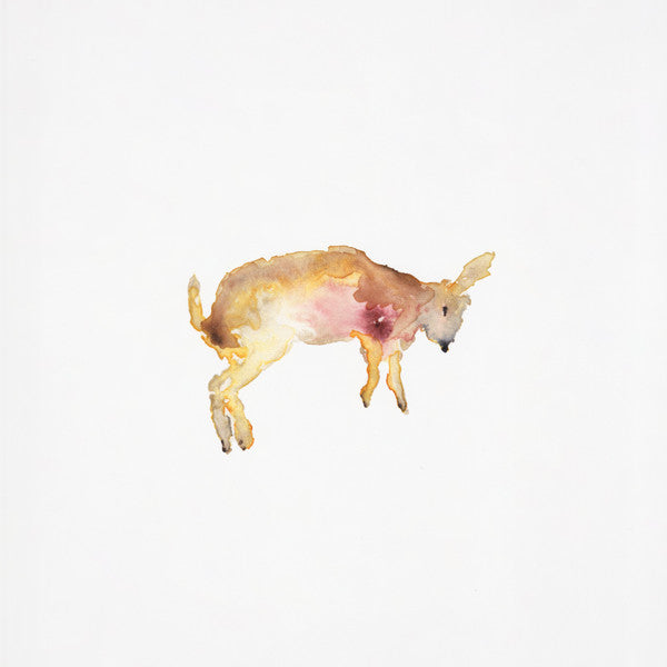 Watercolor painting of a small, leaping animal on a white background.
