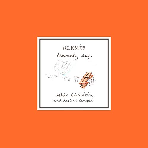 Book cover: "Hermès: Heavenly Days" with cloud, heart, and airplane sketch.