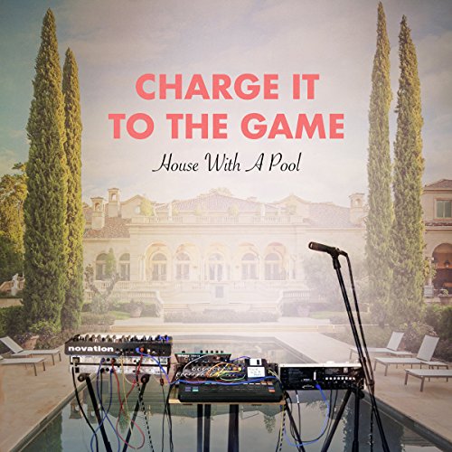 Vinyl album cover featuring a large house, pool, and music equipment.