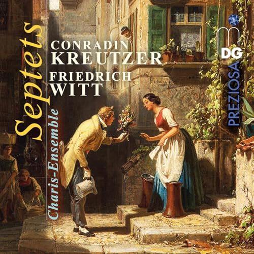 CD cover depicting a romantic painting of a couple and musicians.