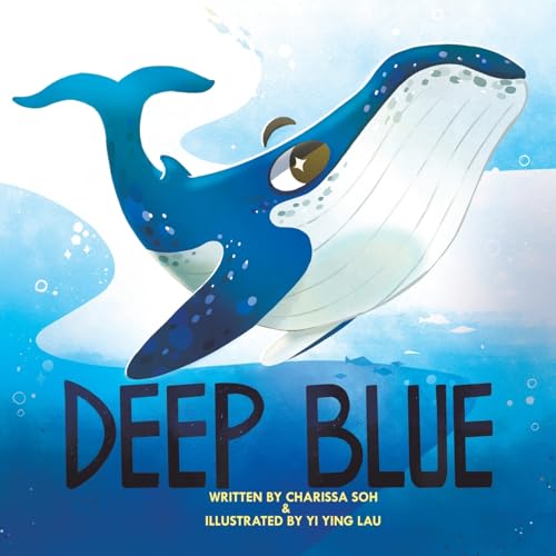 Book cover: illustrated blue whale swimming in ocean, titled "Deep Blue".