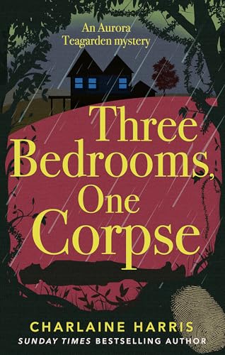 Book cover: dark house silhouette, red text “Three Bedrooms, One Corpse.”