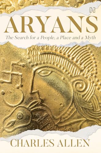 Book cover for Aryans by Charles Allen featuring a gold embossed ancient relief design.