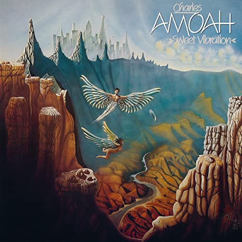 Album cover: Charles Amoah’s “Sweet Vibration” with fantasy landscape and figures.