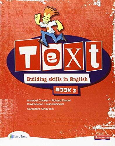 Red textbook cover with cartoon boy and large “Text” lettering.
