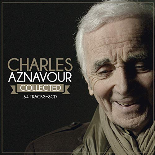 Charles Aznavour portrait on a 3CD album cover, black background.