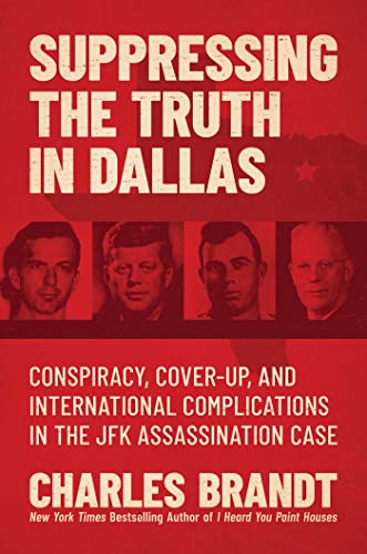 Book cover: red background, four portraits, title “Suppressing the Truth in Dallas”.