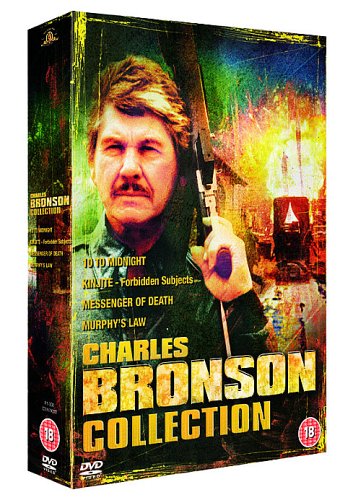 DVD box set featuring Charles Bronson holding a gun, with movie titles listed.