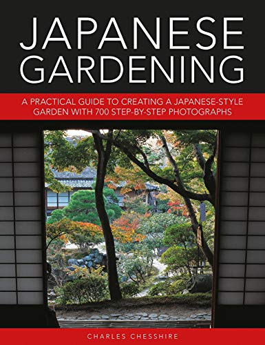 Book cover titled Japanese Gardening showing a view of a garden through a doorway.