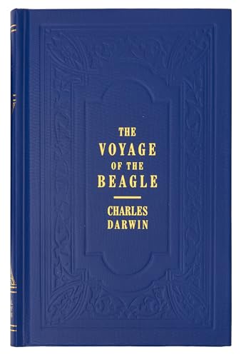 Blue book cover with gold text: "The Voyage of the Beagle" by Darwin.