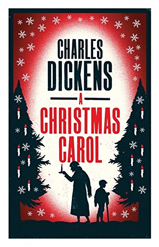 Book cover for “A Christmas Carol” by Charles Dickens, red and black.