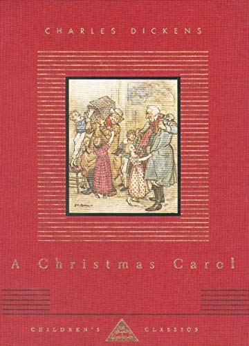 Red book cover of "A Christmas Carol" with a vintage illustration.