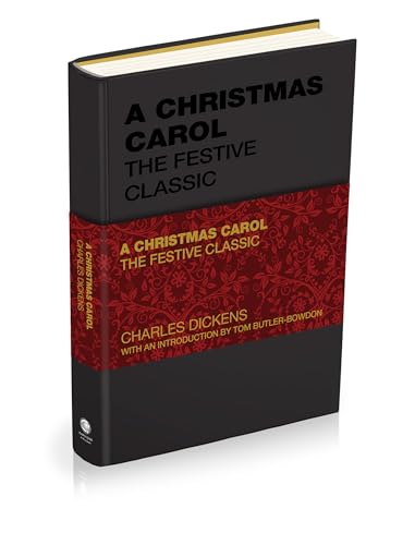 Book cover of “A Christmas Carol” with red and black design.