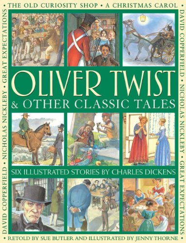 Book cover featuring illustrations from six Charles Dickens stories.