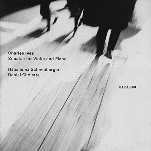CD cover for Charles Ives’ violin and piano sonatas, abstract design.