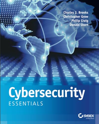 Book cover for Cybersecurity Essentials featuring a digital world map and binary code background.