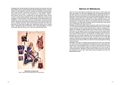 Detailed color illustration of British cavalry officer and flags from Waterloo.