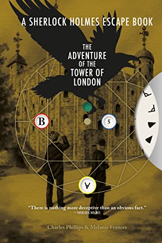 Book cover featuring a raven silhouette, the Tower of London, and geometric puzzle elements.