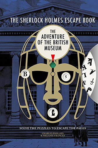 Book cover featuring a gold mask design over a blue British Museum building background.