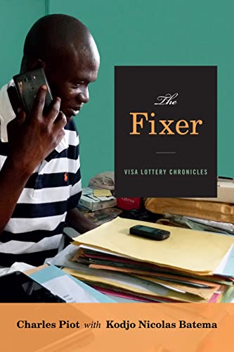 Book cover: man on phone amidst papers, titled "The Fixer: Visa Lottery Chronicles.