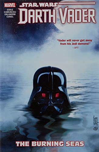 Darth Vader's helmet emerges from dark, rippling water under a starry sky.