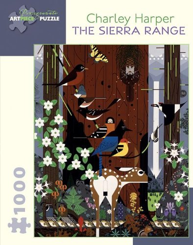Stylized puzzle depicting birds, a deer, and forest elements in geometric shapes.