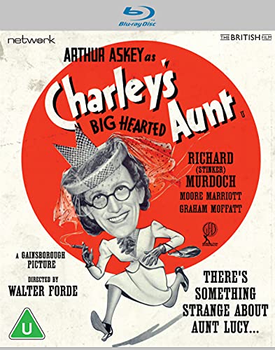 Charley's Aunt" Blu-ray cover featuring a cartoon illustration of a woman in disguise.