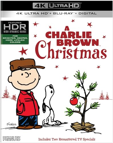 A Charlie Brown Christmas" Blu-ray cover featuring Charlie Brown and Snoopy.