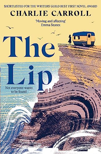 Book cover: "The Lip" with coastal illustration, waves, and a campervan.