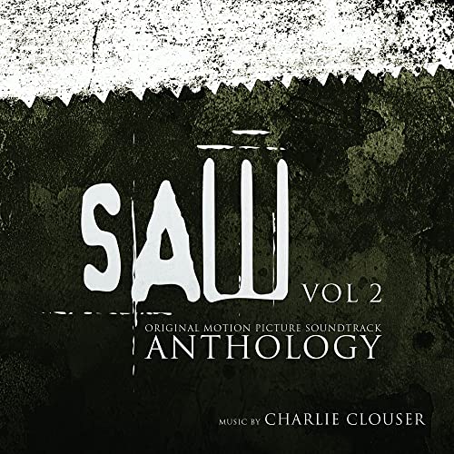 CD cover for "Saw Anthology: Volume 2" soundtrack, dark and textured.