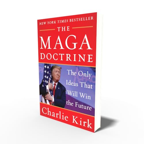 Red book cover with title "The MAGA Doctrine" and image of Donald Trump.