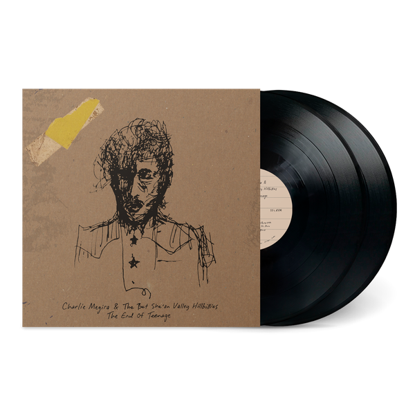 Vinyl record with brown cover featuring a sketched portrait and text.