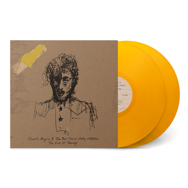 Charlie Megira vinyl record album cover with sketch art and two yellow vinyl discs.