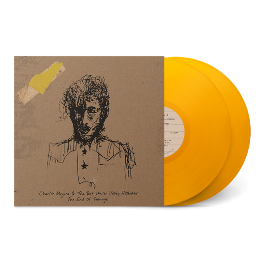 Charlie Megira vinyl record album cover with sketch art and two yellow vinyl discs.