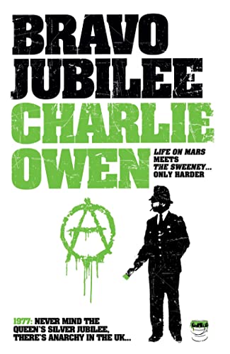 Book cover: "Bravo Jubilee" with anarchy symbol, police officer silhouette.