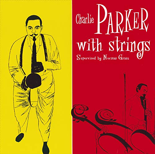 Album cover featuring a yellow and red split background with illustrations of jazz musicians.
