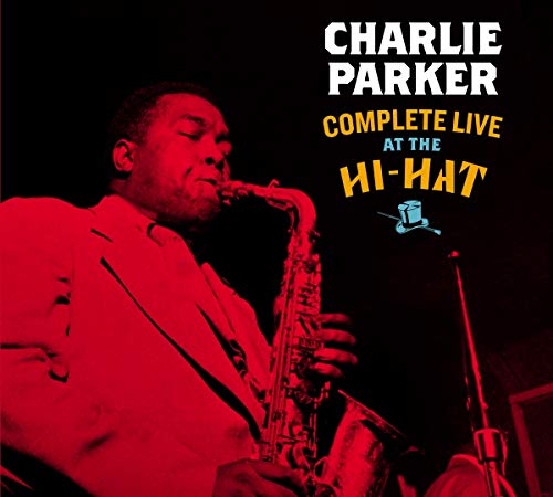 Album cover featuring Charlie Parker playing saxophone, red-tinted image with text overlay.