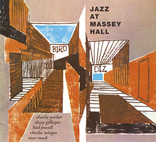 CD cover for Charlie Parker’s “Jazz At Massey Hall” with abstract art.