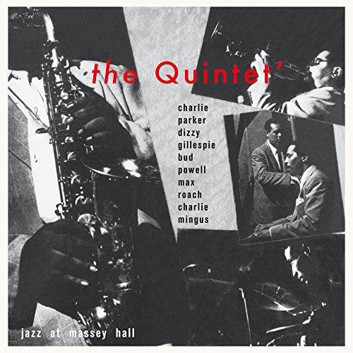 Black and white album cover featuring jazz musicians and instruments.