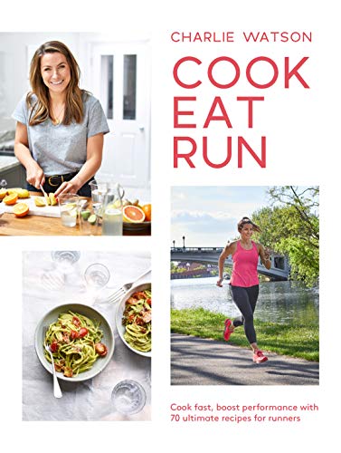 Book cover showing a woman cooking, a bowl of pasta, and a female runner.