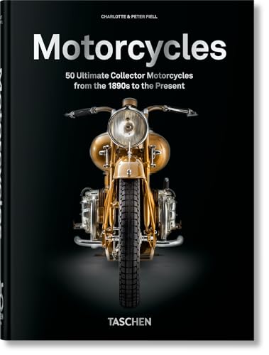 Book cover titled Motorcycles featuring a front view of a gold vintage motorcycle.