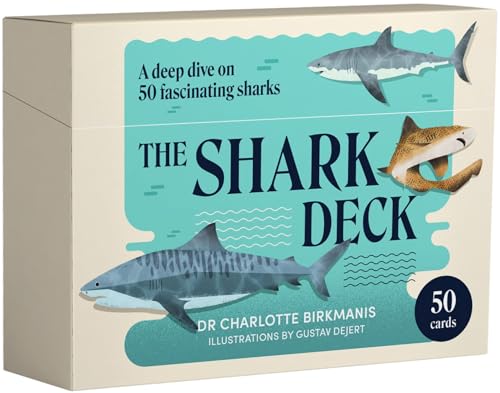 Card deck cover featuring illustrations of three different shark species.