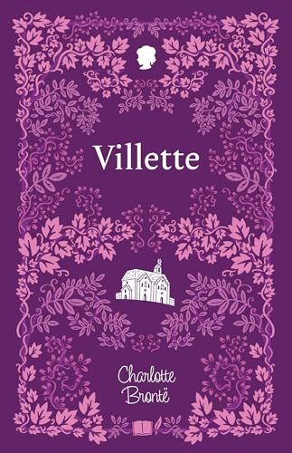 Purple book cover with pink floral designs and white text and illustrations of a building.