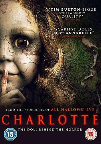 DVD cover for horror film "Charlotte" featuring a cracked doll face.