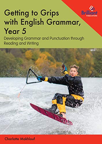Year 5 English grammar workbook cover with a boy kitesurfing.